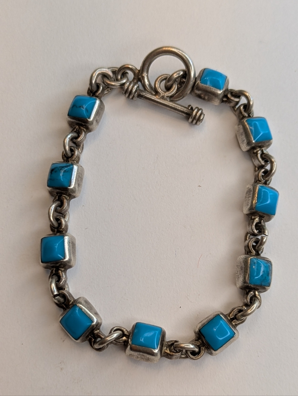 Vintage Sterling Silver Turquoise Link Bracelet 7" 19g Taxco Style
